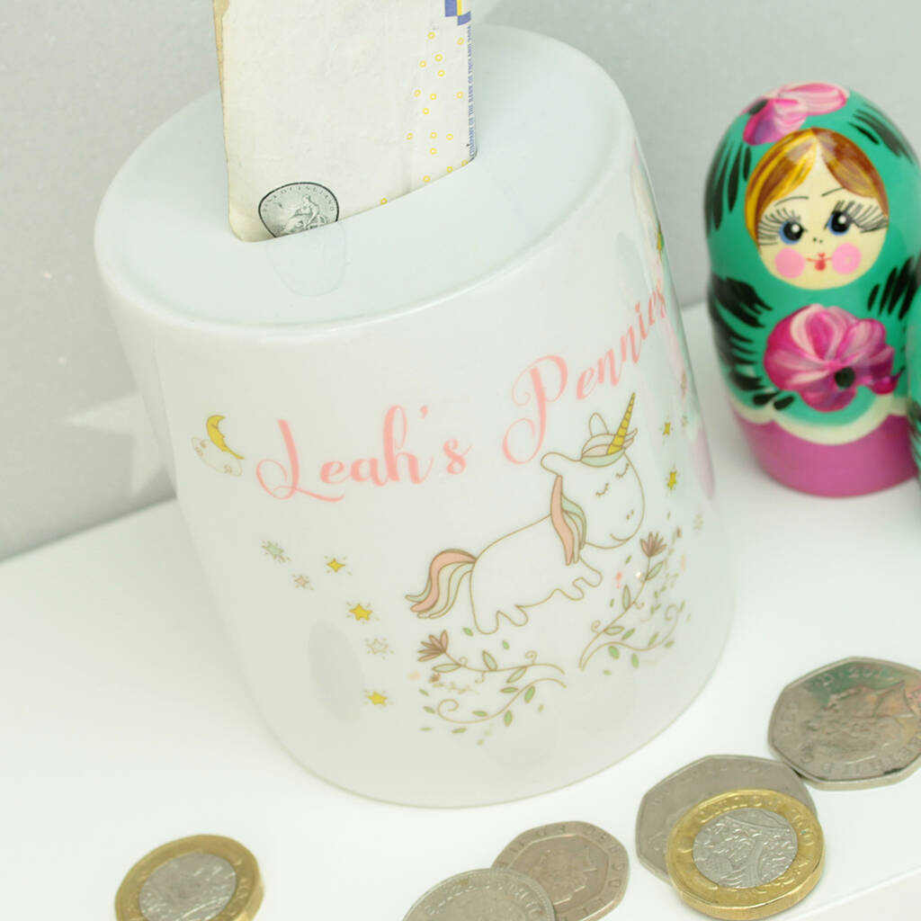 Personalised Unicorn Children's Ceramic Money Box By Dreams to Reality