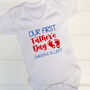 Personalised Baby Feet Our First Father's Day Babygrow, thumbnail 2 of 7