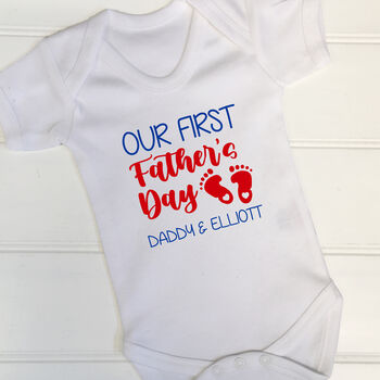 Personalised Baby Feet Our First Father's Day Babygrow, 2 of 7