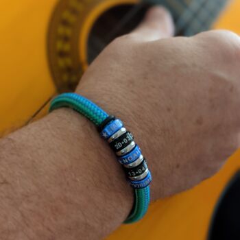 Men's Bracelet With Personalised Blue And Black Rings, 2 of 7
