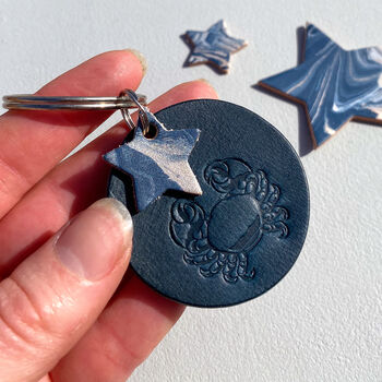 Cancer Birthday Star Sign Leather Keyring, 4 of 6