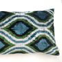 Oblong Velvet Ikat Cushion Blue Green Bulbous, thumbnail 6 of 6