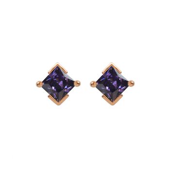 Rose Gold Princess Cut Birthstone Earrings June Alexandrite, 2 of 5