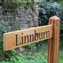 Directional Engraved Oak House Sign Post| Personalised, thumbnail 1 of 7