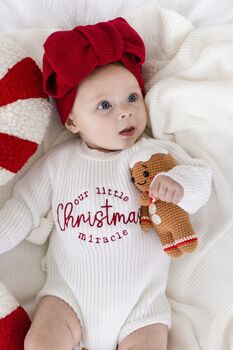 Our Little Christmas Miracle Embroidered New Baby Knitted Romper, 3 of 10