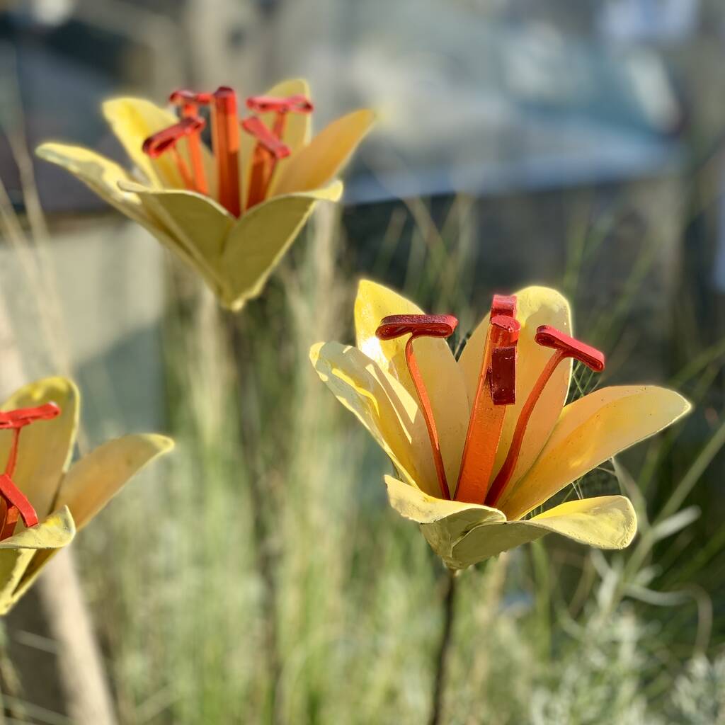 Three Yellow Tiger Lily Garden Sculptures By London Garden Trading