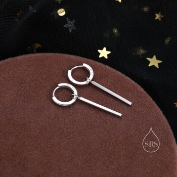 Sterling Silver Long Bars Huggie Hoop Earrings, 4 of 12