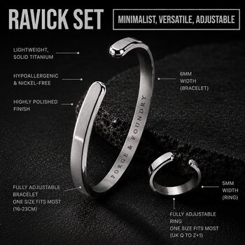Men's Personalised Titanium Ring And Cuff Set, 6 of 6