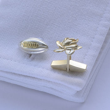England Rugby Cufflinks Silver With 18k Gold Vermeil, 3 of 4