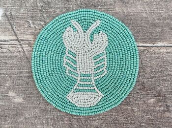 Set Of Four Turquoise Beaded Lobster Coasters, 2 of 3