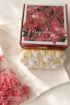 Golden Sunset | Yellow And White Floral Embroidery Clutch, 7 of 9