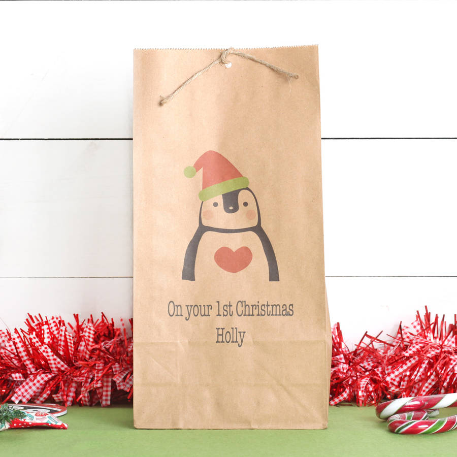Personalised Penguin Christmas Gift Bag
