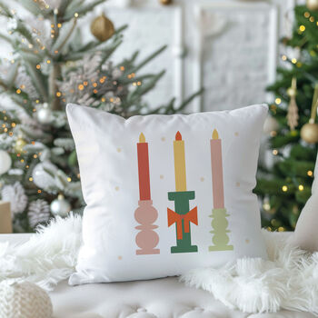 Festive Candle Trio Christmas Cushion, 3 of 5