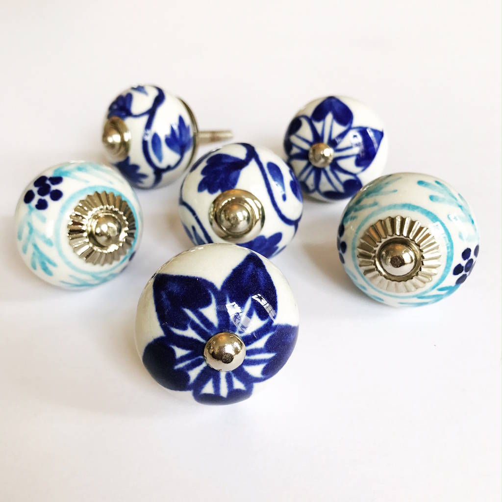Set Of Blue Hand Painted Drawer Knobs By French Grey Interiors