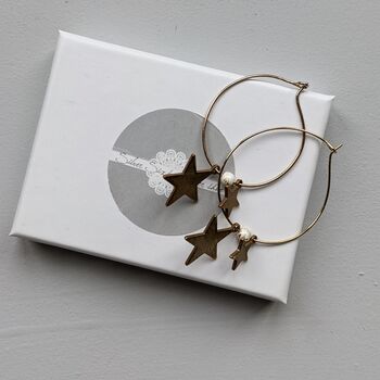 Large Gold Star Charm Hoop Earrings, 2 of 7