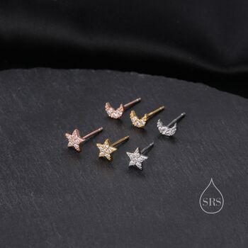Mismatched Moon And Star Cz Stud Earrings, 7 of 11