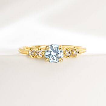 Sky Blue Topaz Five Stone Ring In Sterling Silver And Gold, 6 of 12