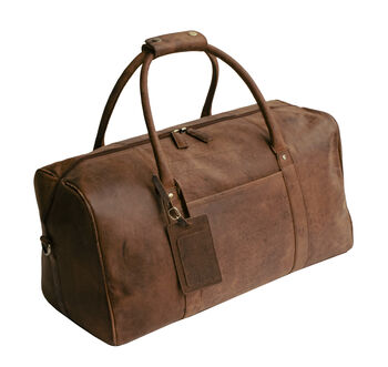 Hunter Leather Travel Duffle Holdall With Personalised Luggage Tag, 3 of 9