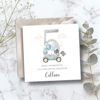 Race Car 2nd Birthday Card, Blue Birthday Card For Son, Nephew,Grandson Any Relationship, 4 of 6