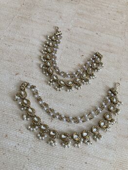 Gold Plated Antique Pearl Ear Chains/Kaan Chain, 4 of 5