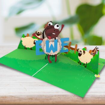 There's No One Like Ewe! 3D Pop Up Punny Sheep Animal Card! Fun Silly Cute Anniversary Card! Best Bday Card For Him And Her, 3 of 8