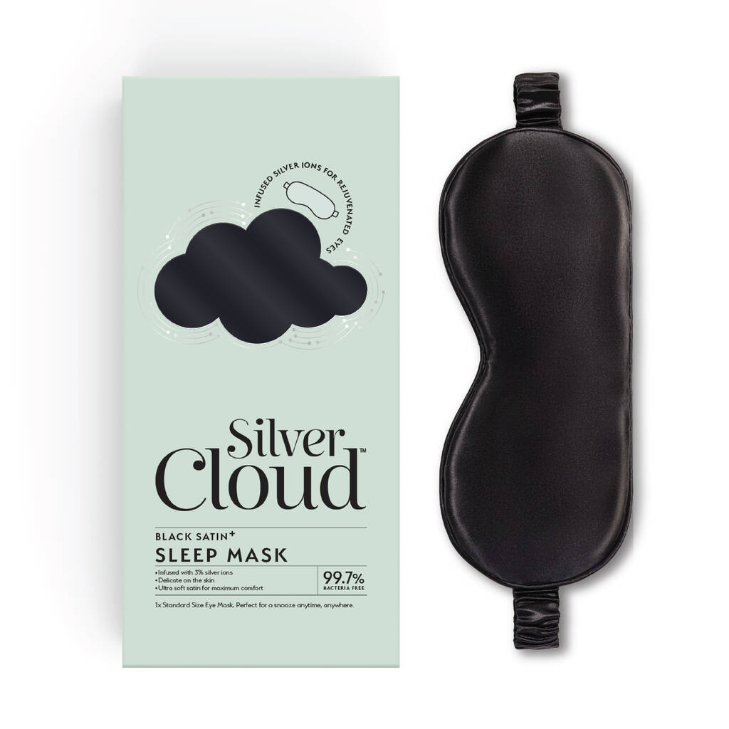Silver Cloud Black Satin Sleep Eye Mask, 1 of 8