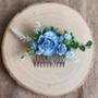 Dusky Blue Wedding Flower Hair Comb, thumbnail 1 of 5