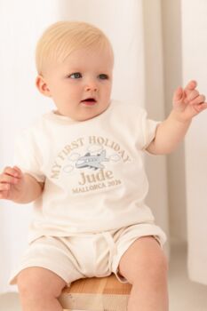 My First Holiday Embroidered Personalised Holiday T Shirt And Shorts Travel Set, 2 of 7
