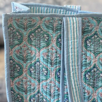 Block Print Quilted Tote Bag, Indian Print Handbag, 7 of 11