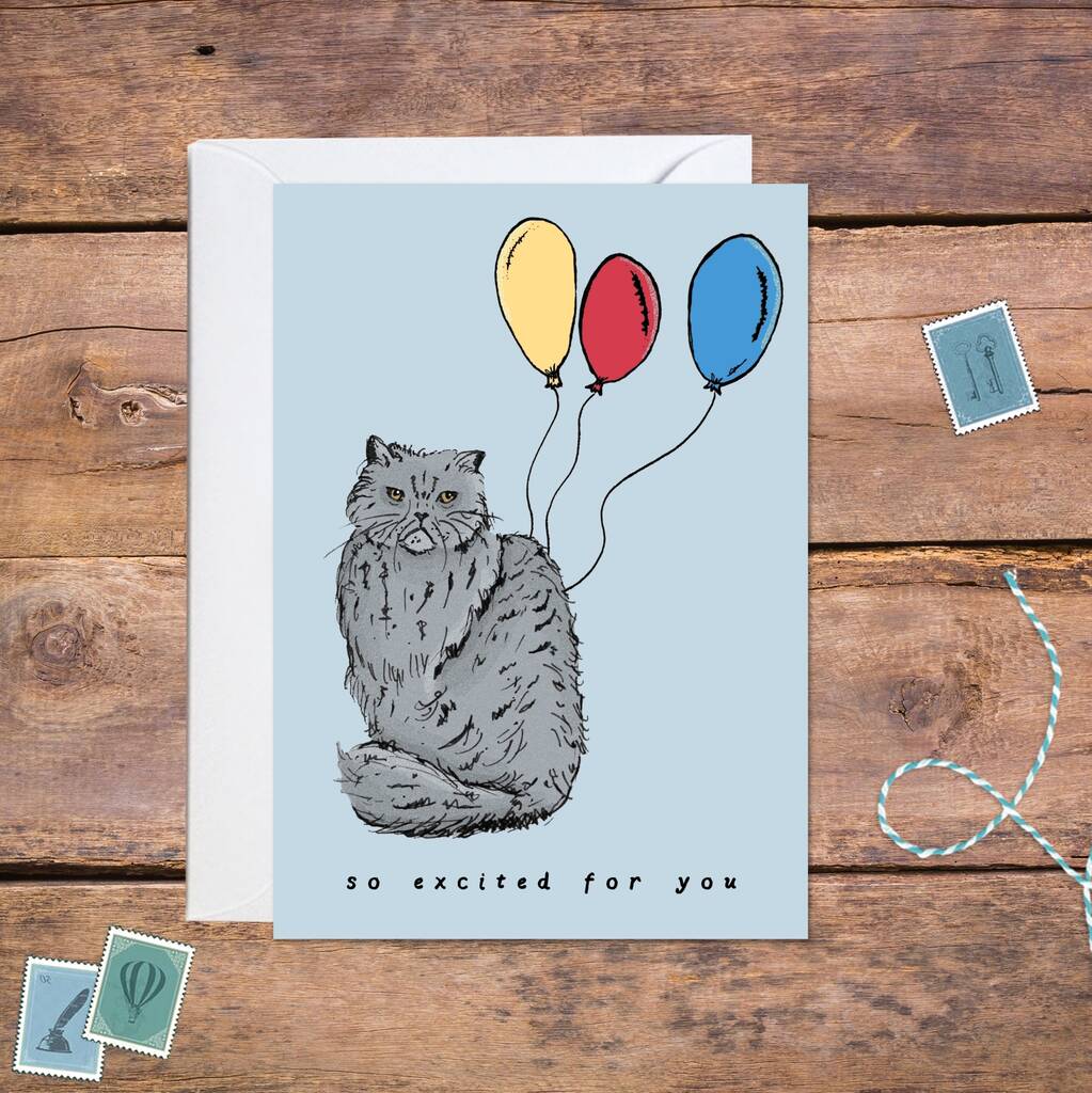 So Excited For You Cat Greetings Card