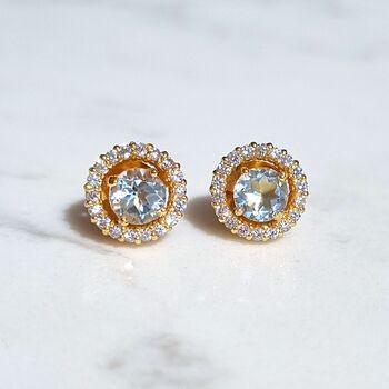 Blue Topaz Stud Earrings With Removable Halo, 9 of 10