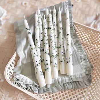 Hand Painted White Anemone Taper Candles, 5 of 12
