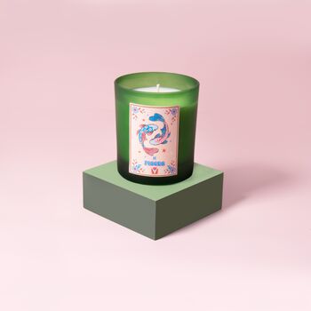 Pisces Zodiac Illustration Frosted Green Scented Candle, 3 of 3