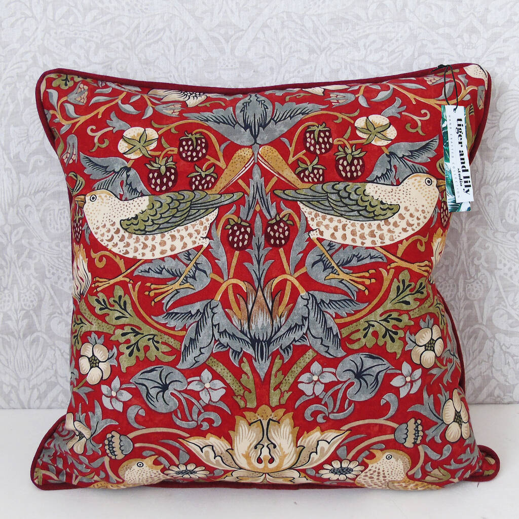 Red Strawberry Thief William Morris 18' Cushion Cover, 1 of 5