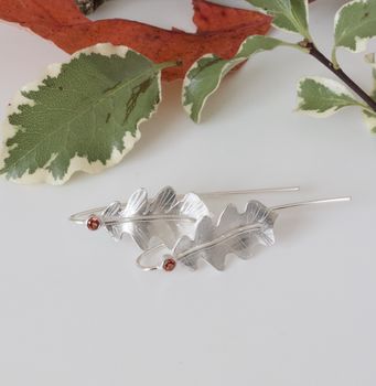 Silver Oak Leaf And Red Garnet Earrings, 10 of 11