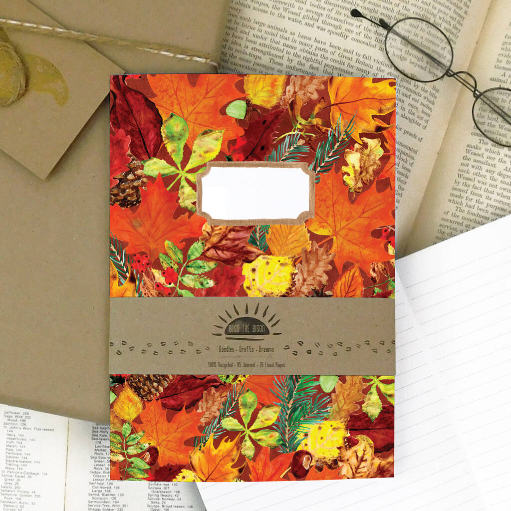 Autumna Fallen Leaf Print Lined Journal By Also the Bison