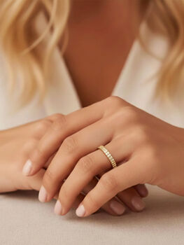 Stacking Ring Band With Cubic Zirconia In 18k Gold, 2 of 6