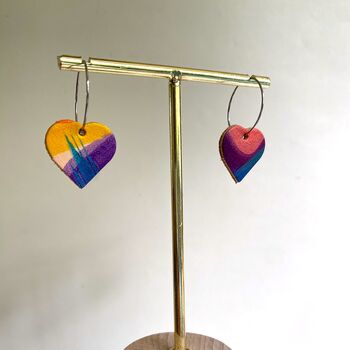 Handmade Leather Heart Hoop Earrings Marbled, 6 of 8