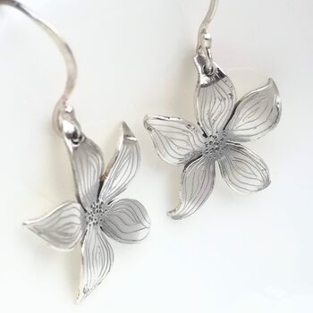 Flower Sterling Silver Drop Earrings, 2 of 4