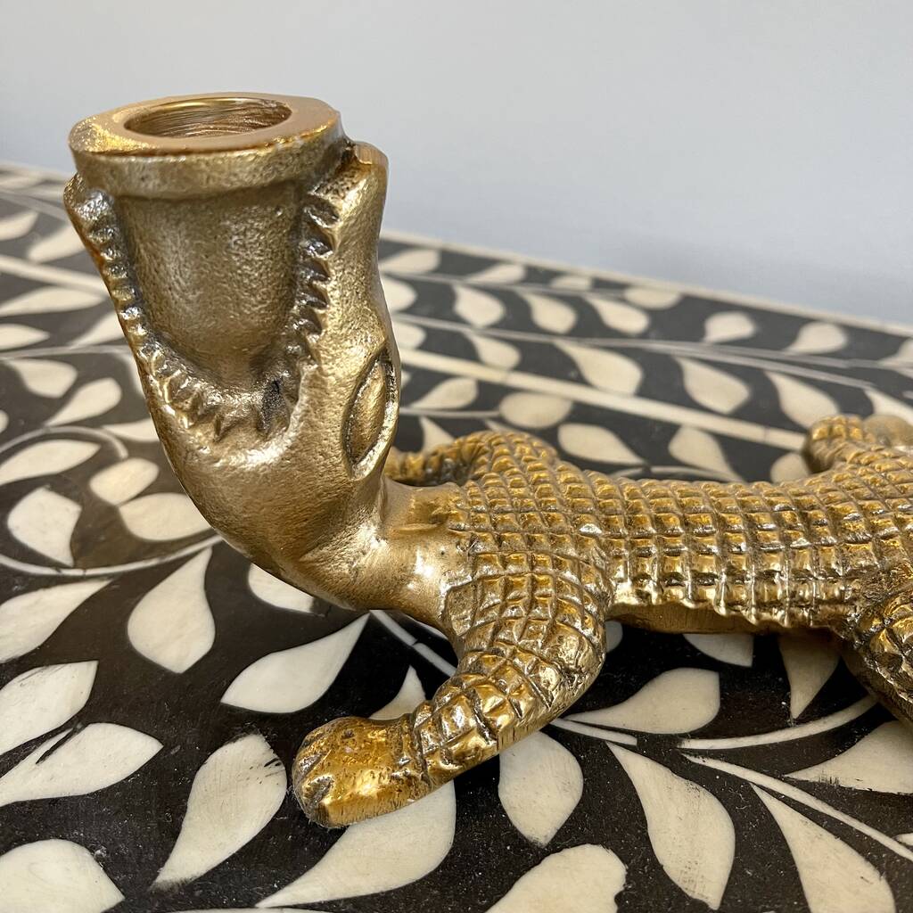 Old Gold Crocodile Reptile Candle Holder By Suffolk Style