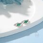 Tiny Rhombus Emerald Green Cz Huggie Hoop In Sterling Silver, thumbnail 6 of 12