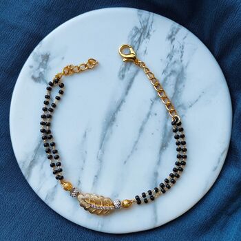 Nazaria Gold Leaf Charm Bead Mangalsutra Bracelet, 5 of 5