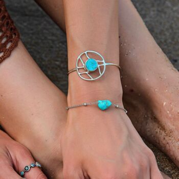 Oceanic Orb Adjustable Turquoise Cuff Bangle In Silver, 4 of 6