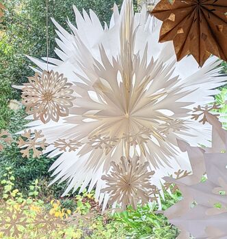 Paper Star Snowflake Christmas Decorations White Gold, 5 of 10