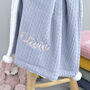 Dusty Blue Personalised Baby Knitted Blanket, thumbnail 8 of 8