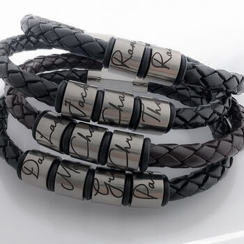 Men's Personalised Engraved Leather Bracelet, 5 of 11