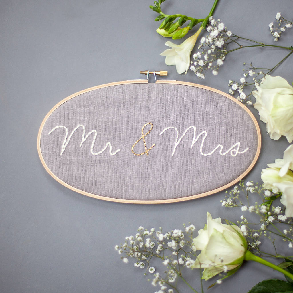 Mr And Mrs Wedding Embroidery Hoop Sign, 1 of 5