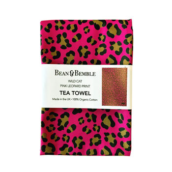 Hot Pink Leopard Print Organic Cotton Tea Towel, 5 of 8