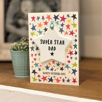 Bright Super Star Dad Card With Ceramic Keepsake, 4 of 5