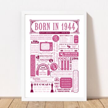 Born In 1944 Personalised 80th Birthday Fact Poster, 5 of 8